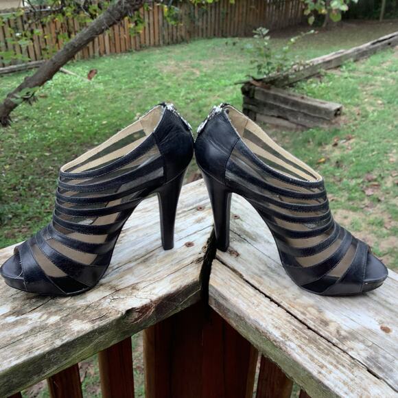 Michael Kors Black Leather Mesh Open Toe Stiletto Heels Zipper 5" Heel 8M - Picture 3 of 7